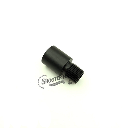 3.5cm black extension outer barrel with 14mm CCW to 14mm CW thread adapter, perfect for enhancing airsoft rifle compatibility and performance with muzzle accessories.