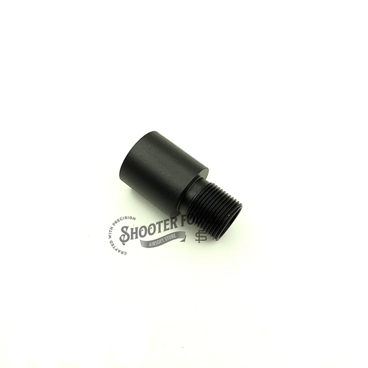 3.5cm black extension outer barrel with 14mm CCW to 14mm CW thread adapter, perfect for enhancing airsoft rifle compatibility and performance with muzzle accessories.