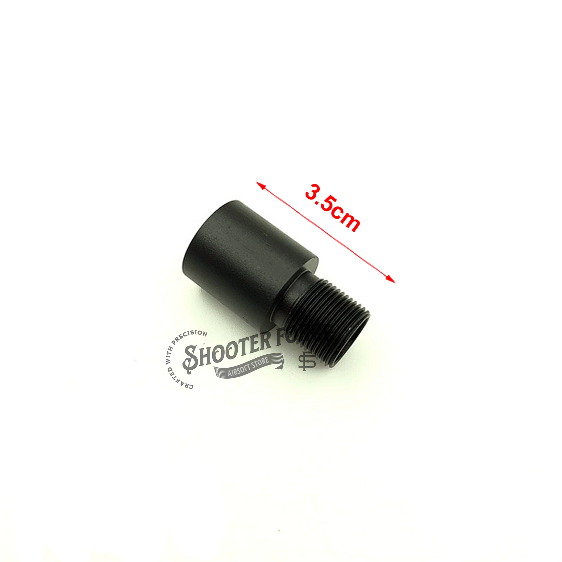 3.5cm black extension outer barrel with 14mm CCW to 14mm CW thread adapter, perfect for enhancing airsoft rifle compatibility and performance with muzzle accessories.