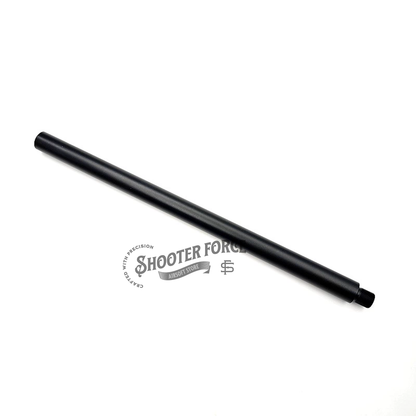 33cm black extension outer barrel with 14mm CCW to 14mm CW thread adapter, designed to enhance airsoft rifle performance and compatibility with a variety of muzzle attachments