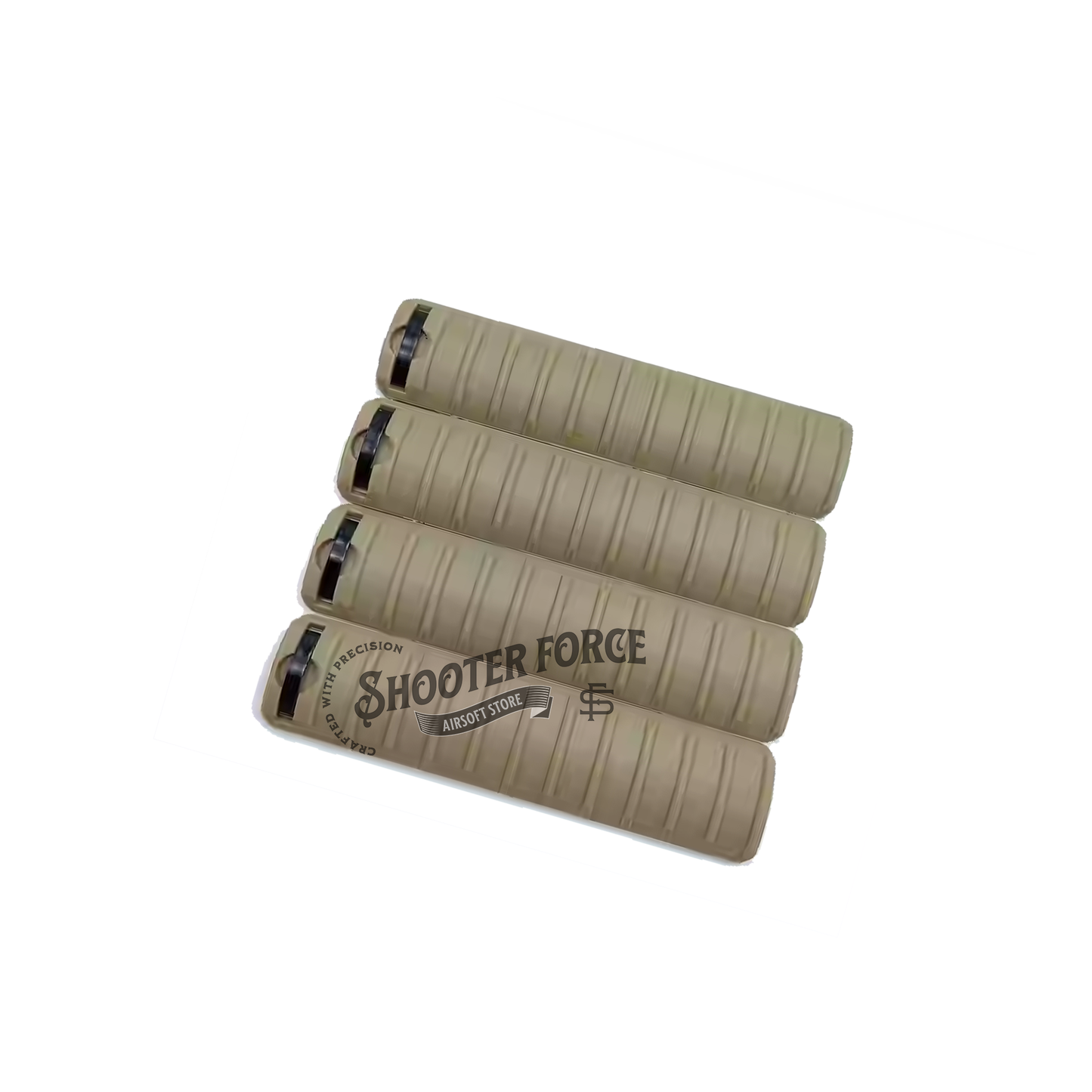 4pcs KAC Style Rail Cover Panel Set in Dark Earth (DE), designed for RAS/RIS systems, providing enhanced grip and protection for airsoft setups.