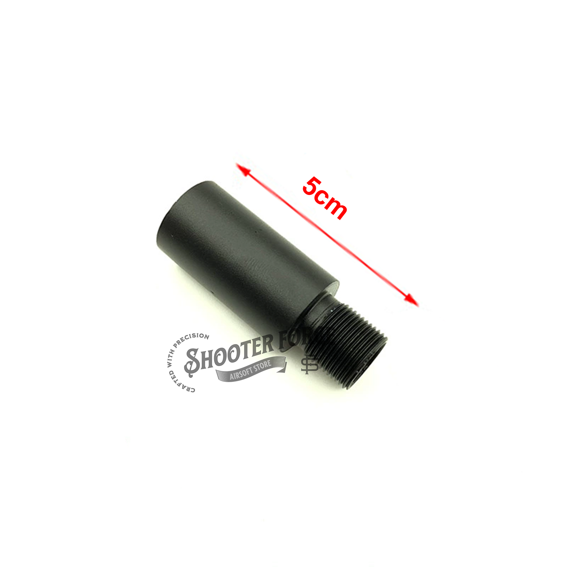5cm black extension outer barrel with 14mm CCW to 14mm CW thread adapter, perfect for upgrading airsoft rifles and enhancing compatibility with muzzle accessories.