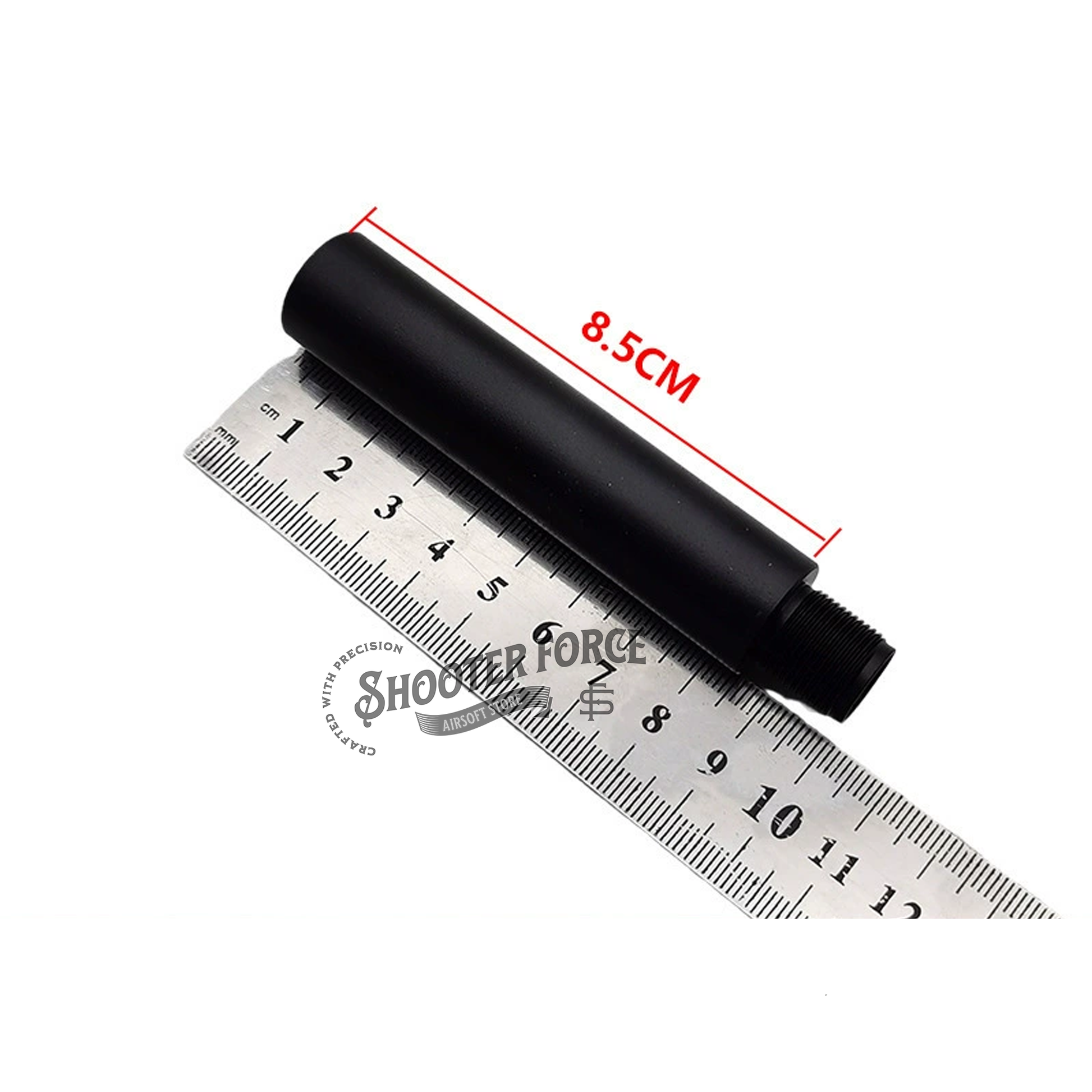 8.5cm outer barrel extension – 14mm CCW to 14mm CW, durable metal for airsoft rifle customization.