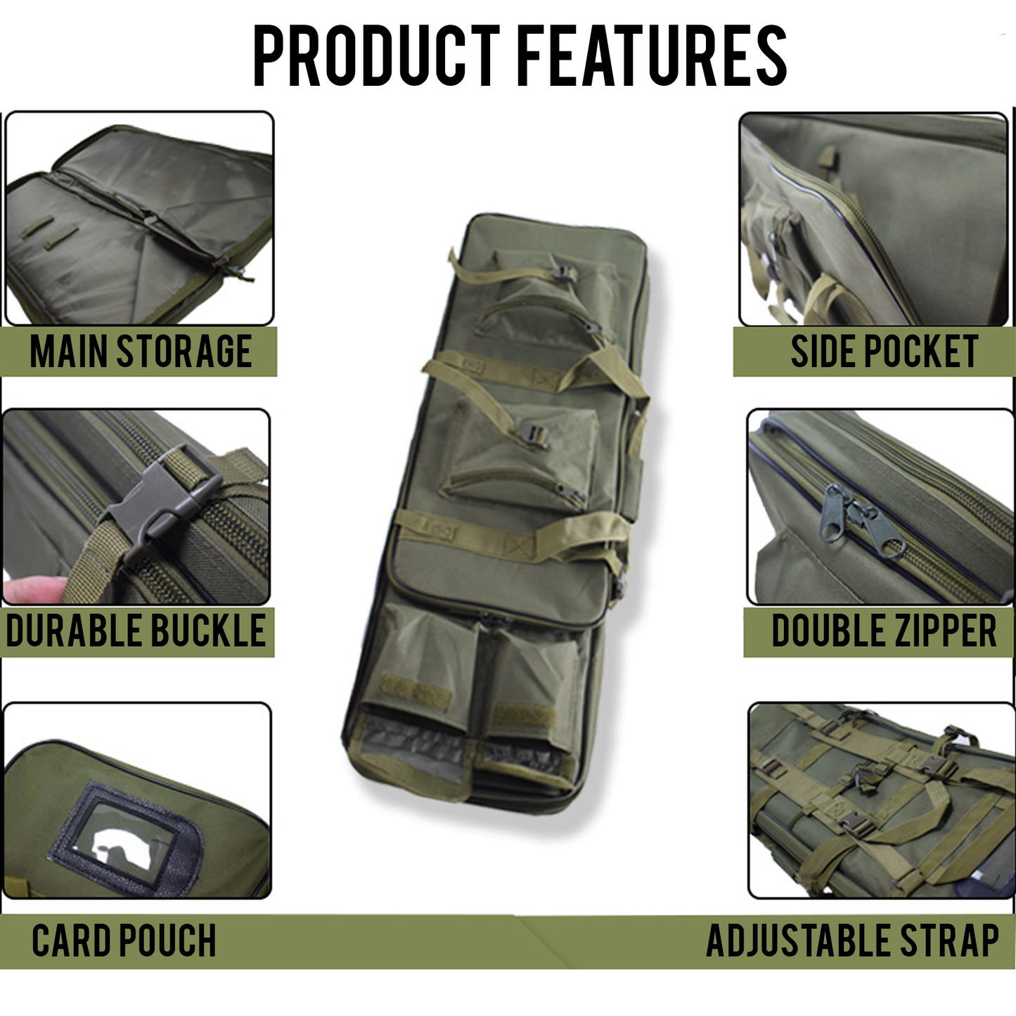 ShooterForce airsoft soft rifle case – padded, water-resistant tactical gun bag available in multiple sizes (33", 39", 47") with extra storage and adjustable carry options.