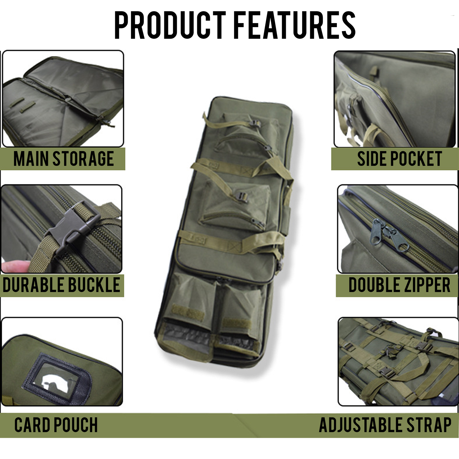 ShooterForce airsoft soft rifle case – padded, water-resistant tactical gun bag available in multiple sizes (33", 39", 47") with extra storage and adjustable carry options.