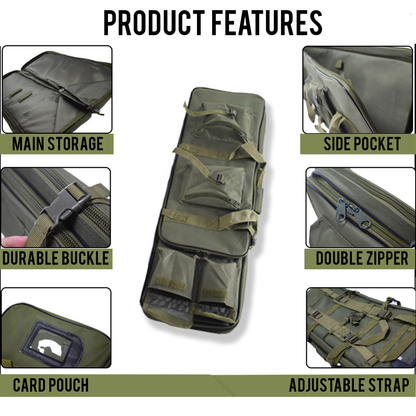 ShooterForce airsoft soft rifle case – padded, water-resistant tactical gun bag available in multiple sizes (33", 39", 47") with extra storage and adjustable carry options.