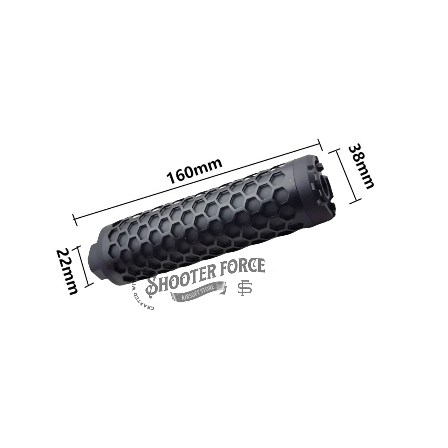 Angel Custom HIVE Airsoft Suppressor Barrel Extension long black, CNC aluminum mock suppressor with 14mm CCW threads for airsoft rifles