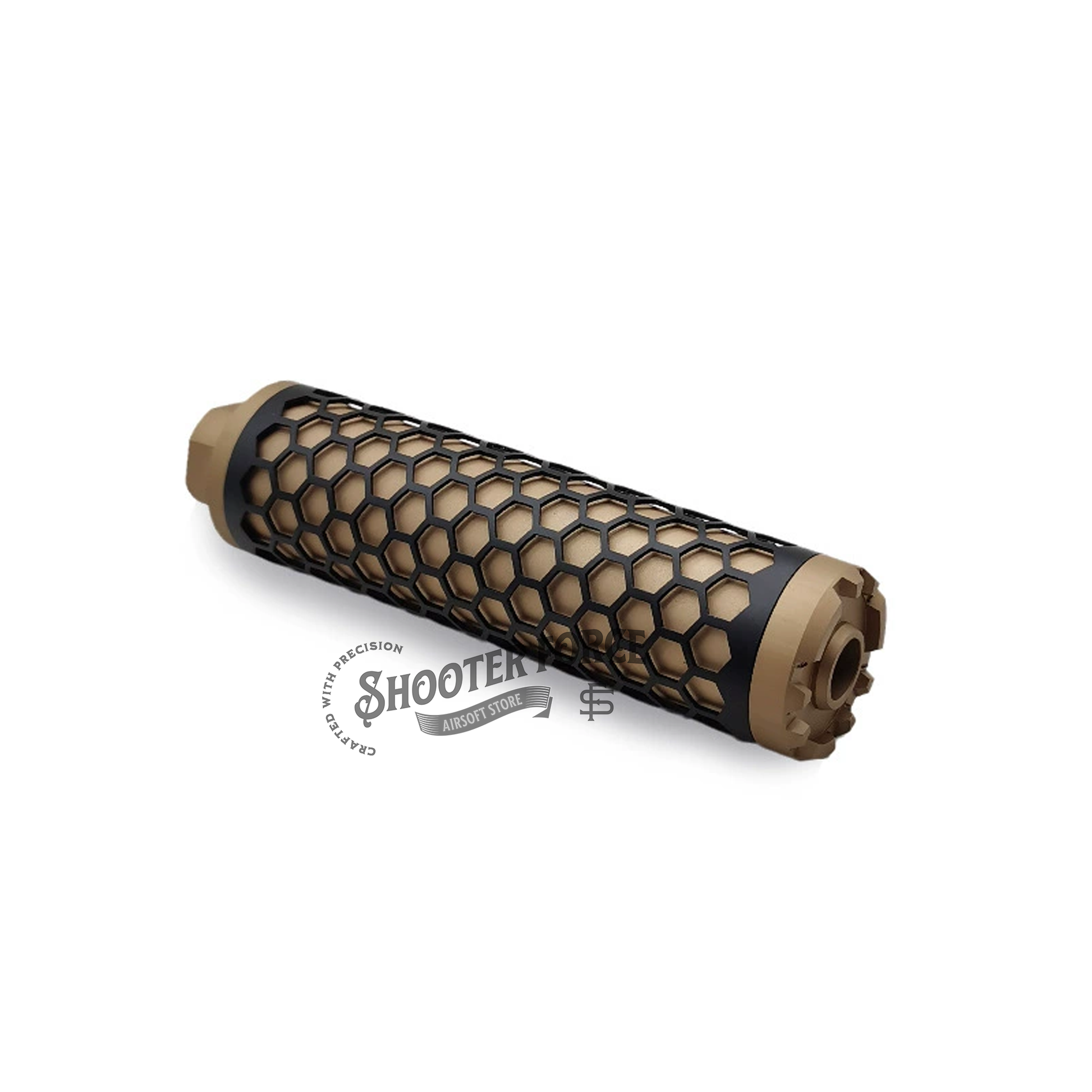Angel Custom HIVE Airsoft Suppressor Barrel Extension long FDE, CNC aluminum mock suppressor with 14mm CCW threads for airsoft rifles