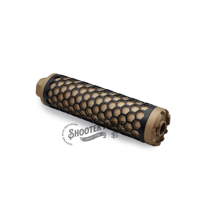Angel Custom HIVE Airsoft Suppressor Barrel Extension long FDE, CNC aluminum mock suppressor with 14mm CCW threads for airsoft rifles