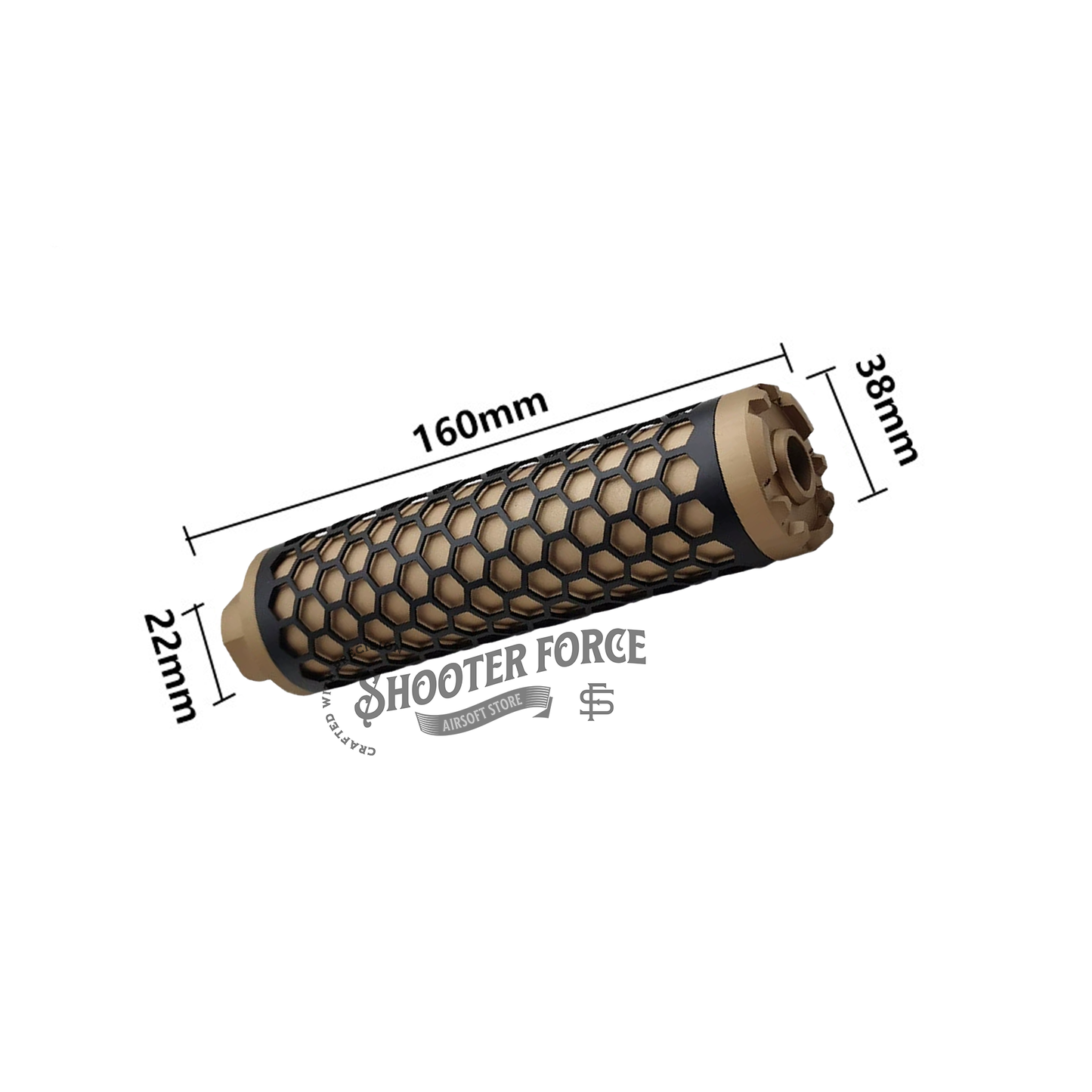 Angel Custom HIVE Airsoft Suppressor Barrel Extension long FDE, CNC aluminum mock suppressor with 14mm CCW threads for airsoft rifles