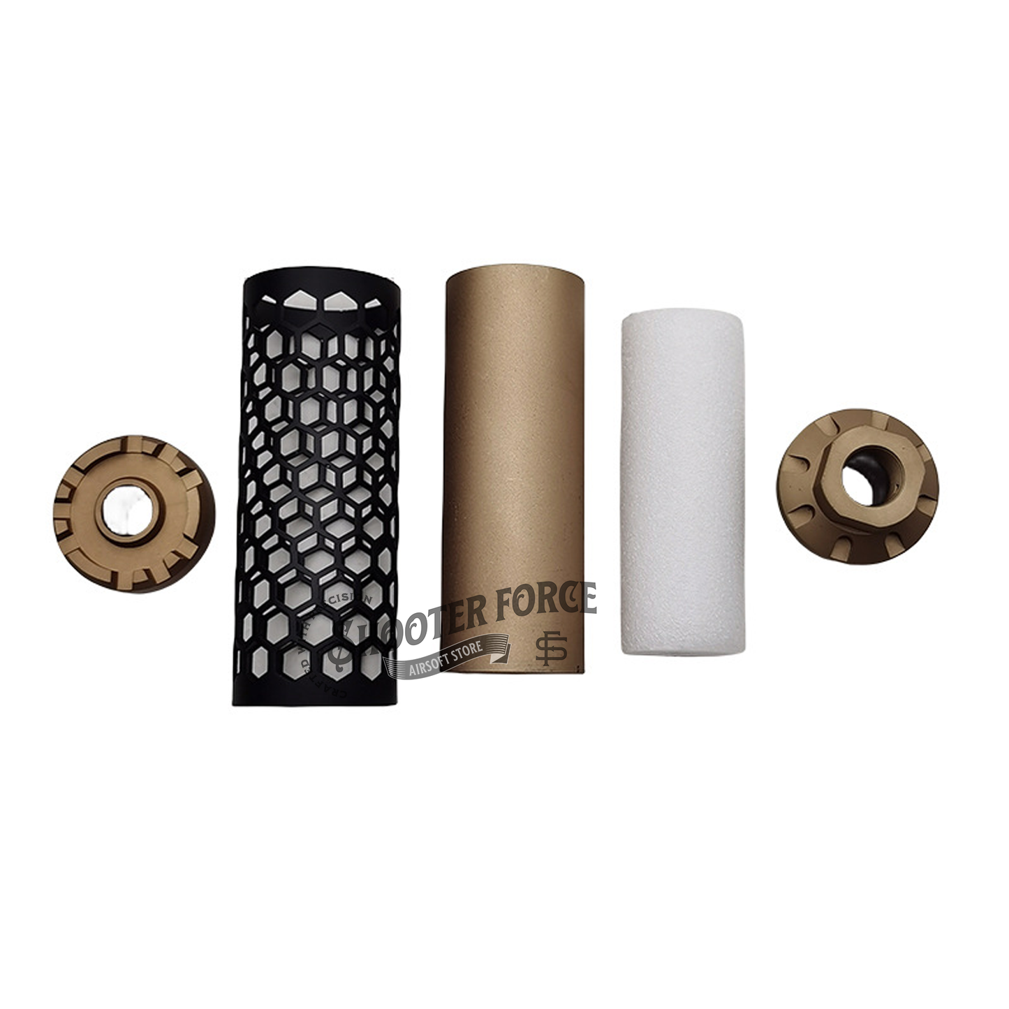 Angel Custom HIVE Airsoft Suppressor Barrel Extension long green, CNC aluminum mock suppressor with 14mm CCW threads for airsoft rifles