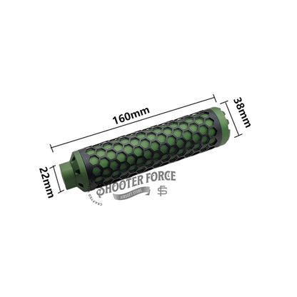 Angel Custom HIVE Airsoft Suppressor Barrel Extension long green, CNC aluminum mock suppressor with 14mm CCW threads for airsoft rifles