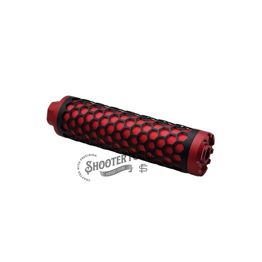 Angel Custom HIVE Airsoft Suppressor Barrel Extension long red, CNC aluminum mock suppressor with 14mm CCW threads for airsoft rifles