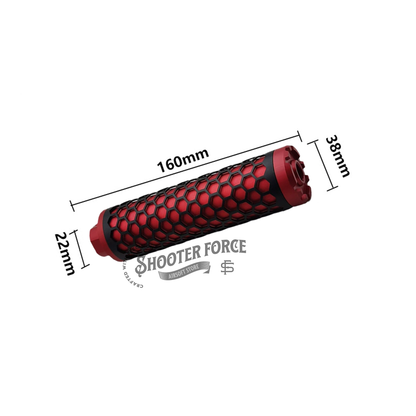 Angel Custom HIVE Airsoft Suppressor Barrel Extension long red, CNC aluminum mock suppressor with 14mm CCW threads for airsoft rifles