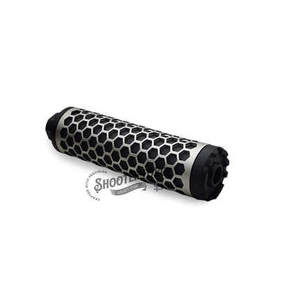 Angel Custom HIVE Airsoft Suppressor Barrel Extension long silver, CNC aluminum mock suppressor with 14mm CCW threads for airsoft rifles