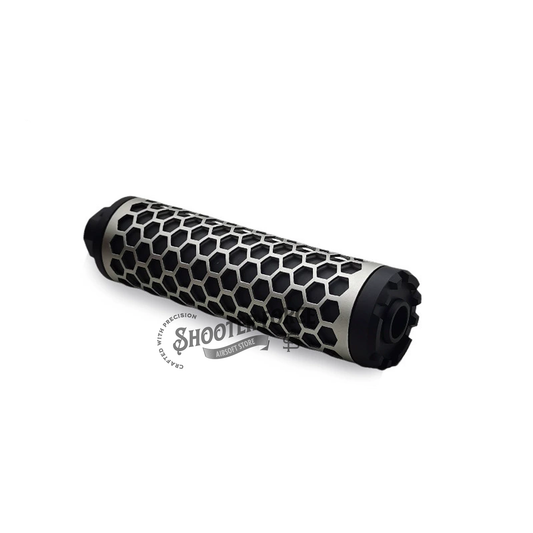 Angel Custom HIVE Airsoft Suppressor Barrel Extension long silver, CNC aluminum mock suppressor with 14mm CCW threads for airsoft rifles