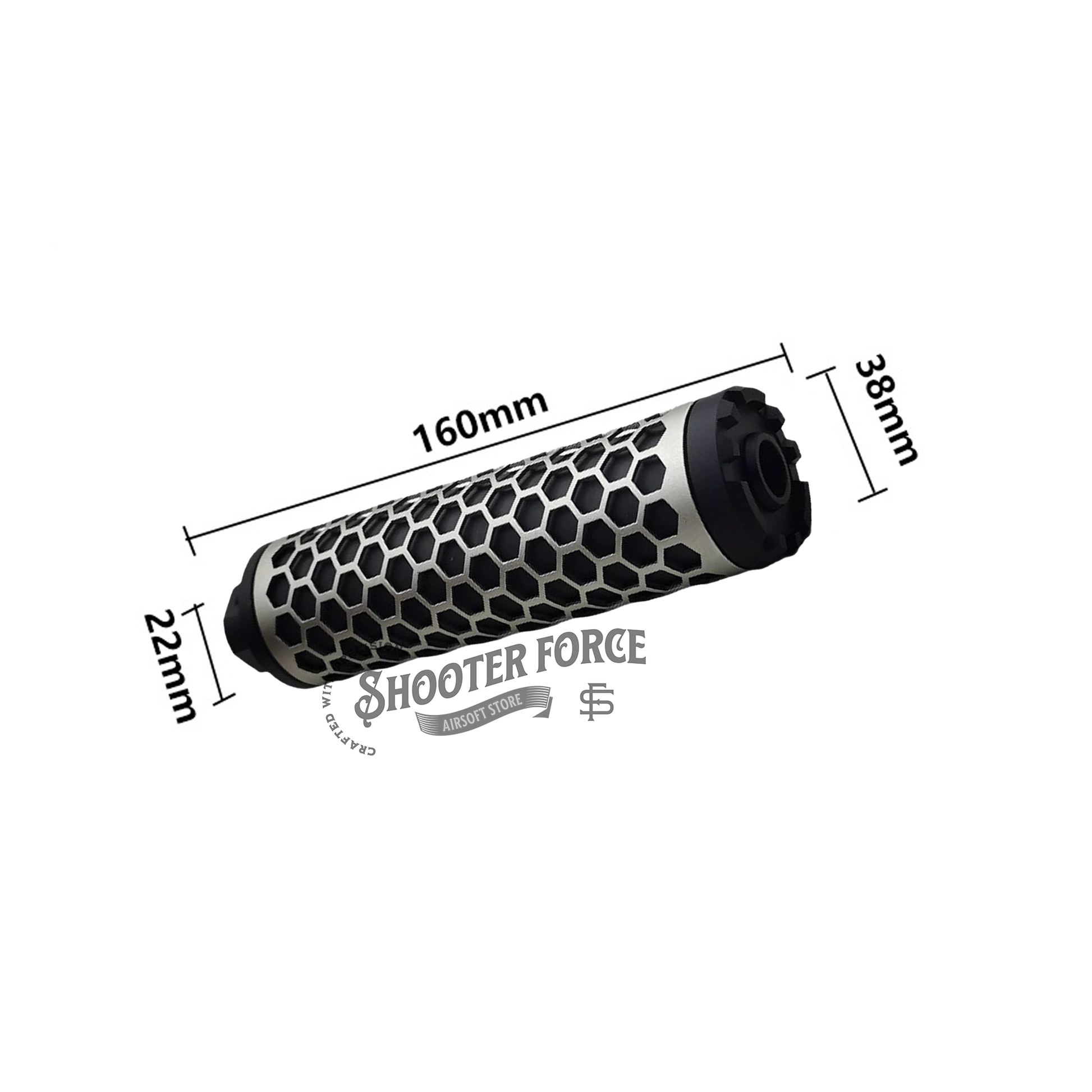 Angel Custom HIVE Airsoft Suppressor Barrel Extension long silver, CNC aluminum mock suppressor with 14mm CCW threads for airsoft rifles