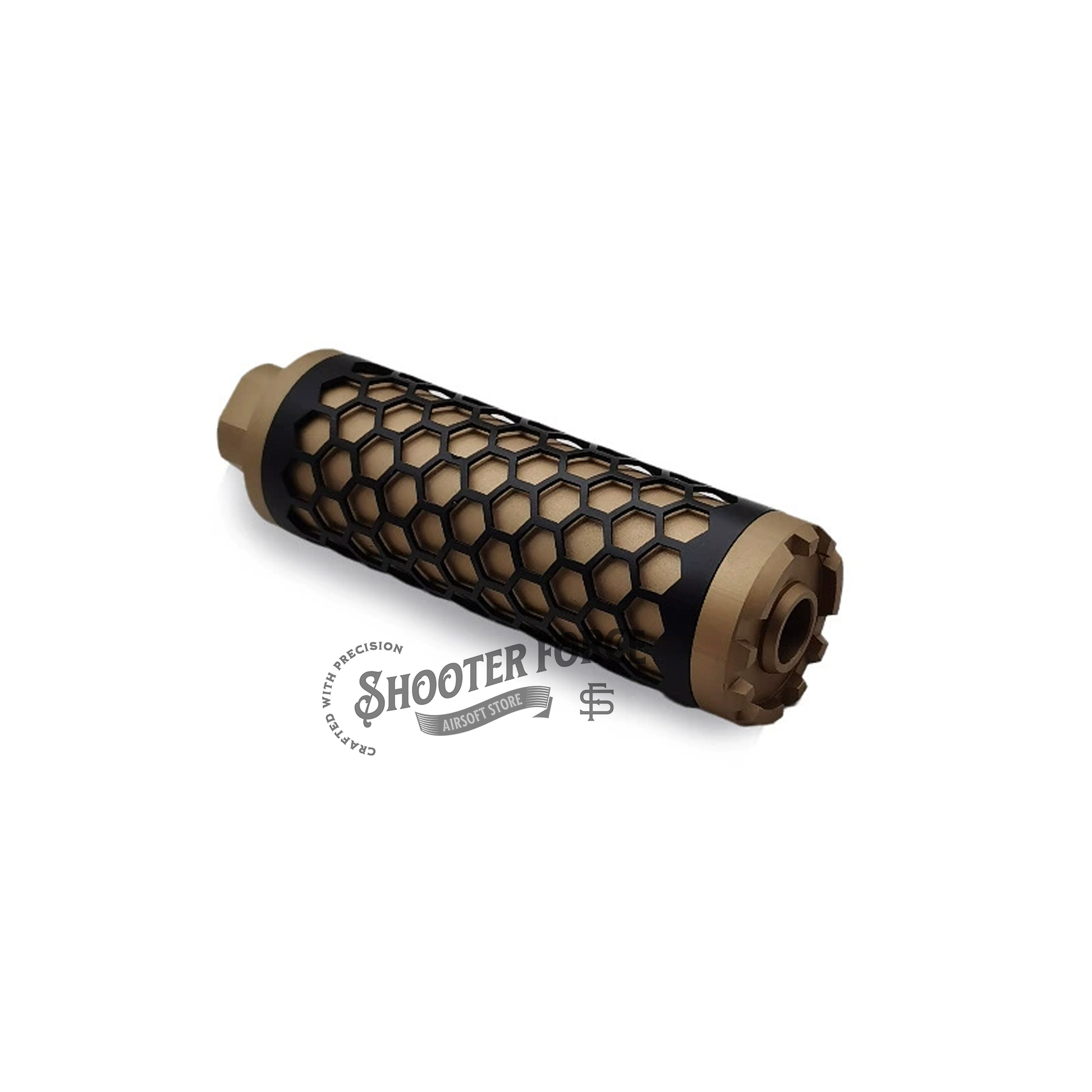 Angel Custom HIVE Airsoft Suppressor Barrel Extension short DE, CNC aluminum mock suppressor with 14mm CCW threads for airsoft rifles