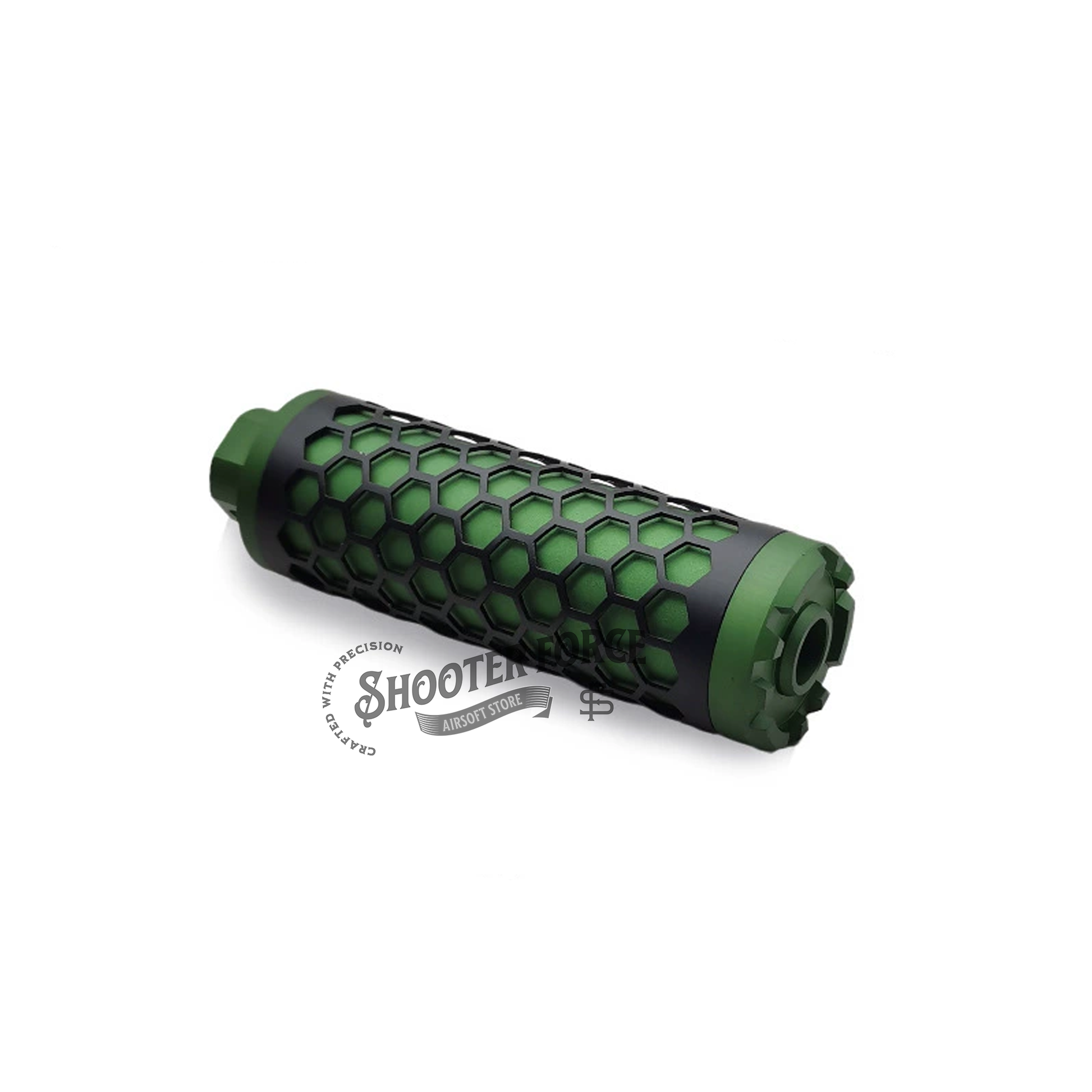 Angel Custom HIVE Airsoft Suppressor Barrel Extension short green, CNC aluminum mock suppressor with 14mm CCW threads for airsoft rifles