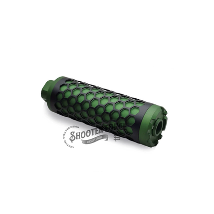 Angel Custom HIVE Airsoft Suppressor Barrel Extension short green, CNC aluminum mock suppressor with 14mm CCW threads for airsoft rifles