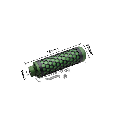 Angel Custom HIVE Airsoft Suppressor Barrel Extension short green, CNC aluminum mock suppressor with 14mm CCW threads for airsoft rifles