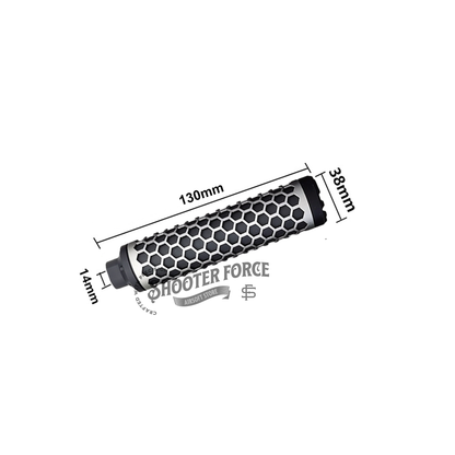 Angel Custom HIVE Airsoft Suppressor Barrel Extension short silver, CNC aluminum mock suppressor with 14mm CCW threads for airsoft rifles