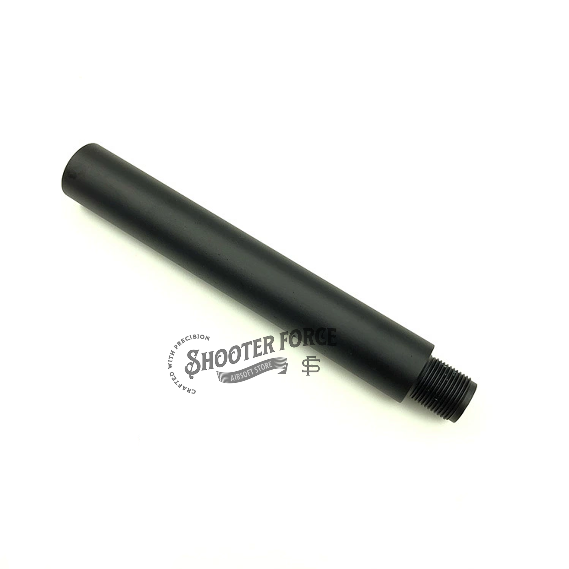 BIG black extension barrel for airsoft replicas, featuring adjustable 14mm CCW to CW threading