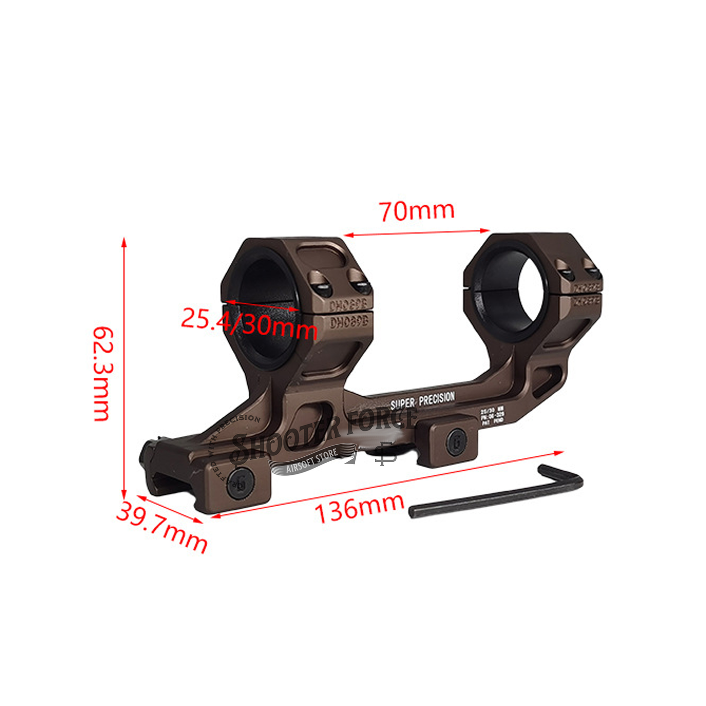 BIG Geissele style 1.54” (3.91cm) high scope mount in tan, designed for airsoft rifles to provide a stable and precise mounting solution for scopes and optics.