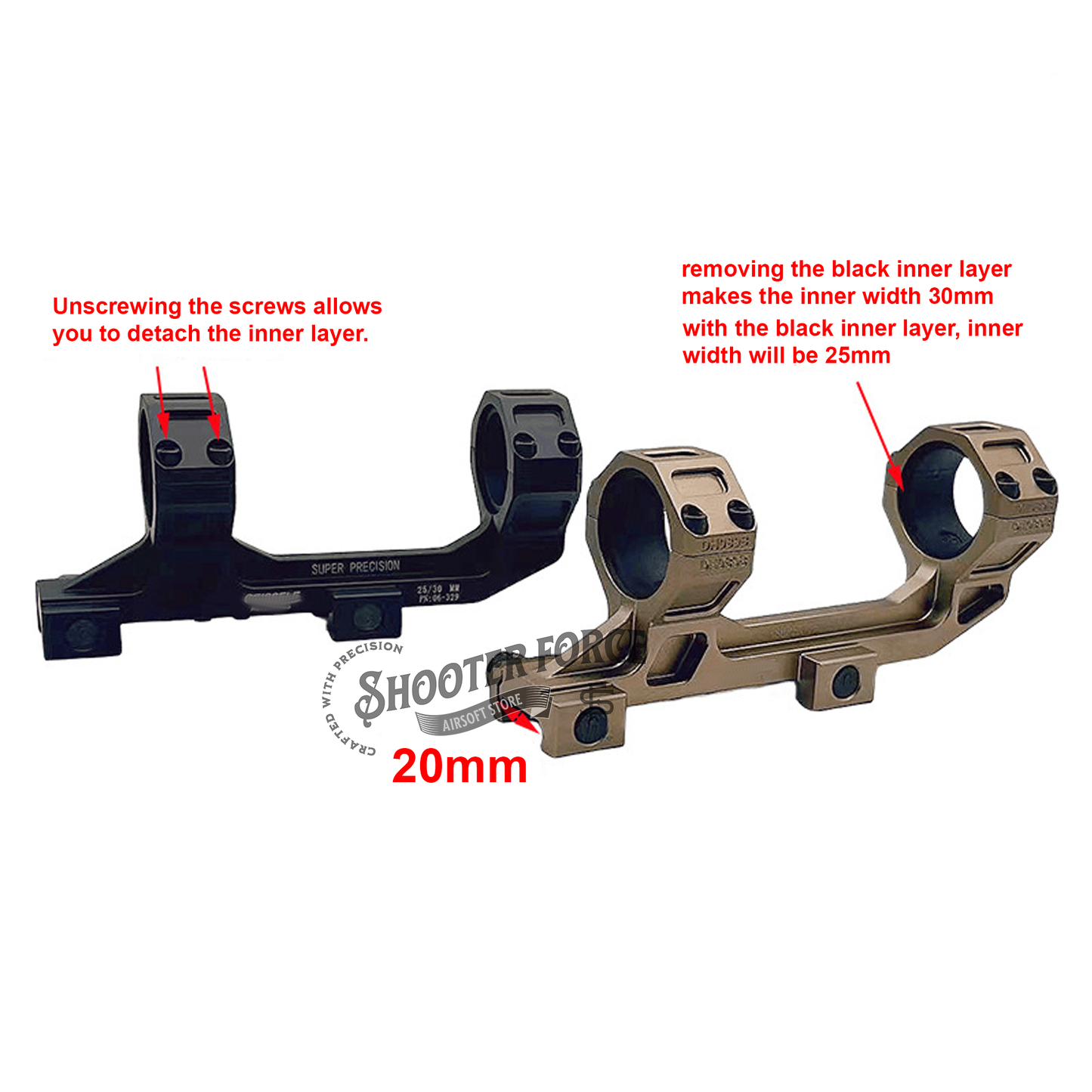 BIG Geissele style 1.54” (3.91cm) high scope mount in tan, designed for airsoft rifles to provide a stable and precise mounting solution for scopes and optics.