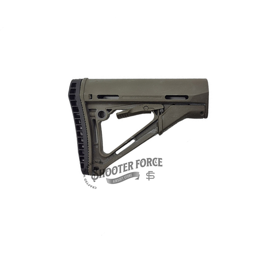 CTR Style Carbine Extended Stock in green, featuring an adjustable, lightweight, and durable design, providing enhanced stability and control for airsoft rifles.