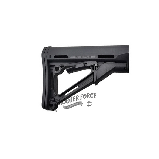 CTR Style Carbine Stock in black, featuring a lightweight and adjustable design, providing stability and control for airsoft rifles.