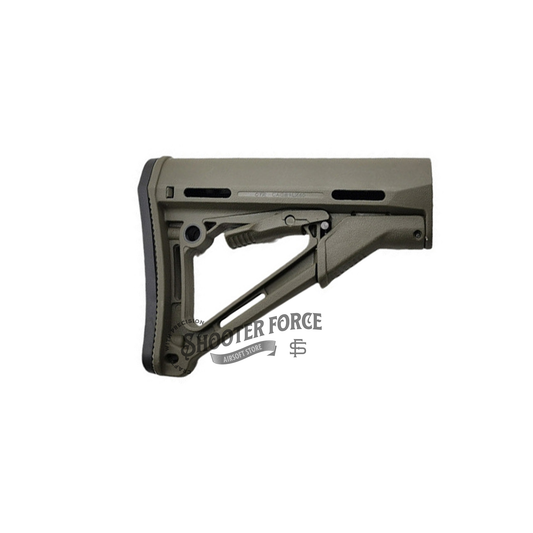 CTR Style Thickened Stock in green, featuring an adjustable design for increased durability and stability, enhancing control and comfort for airsoft rifles.