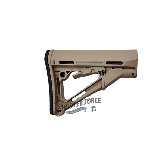 CTR Style Thickened Stock in tan, designed with increased durability and stability, providing enhanced control and comfort for airsoft rifles with an adjustable fit.