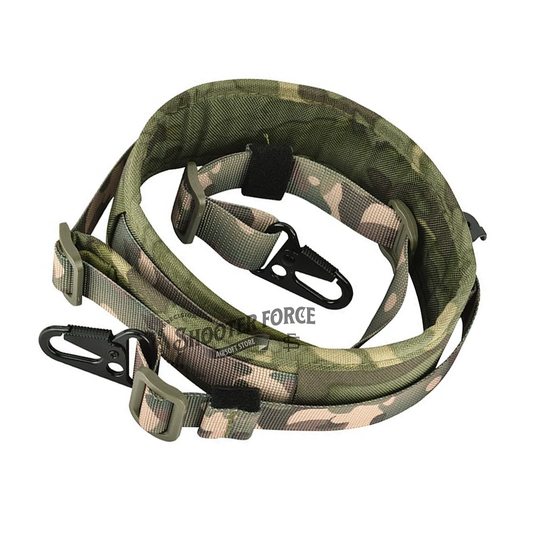 Ferro Type Quick-Adjustable Cordura Sling in Ranger Green, crafted from 1000D nylon, providing durability, comfort, and easy adjustability for airsoft use.