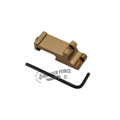 Mini Flashlight Side Mount with 45-degree offset design, made of FDE (Flat Dark Earth) aluminum alloy, designed for DD/PRO/KAC iron sights, compatible with 20mm Picatinny rail systems