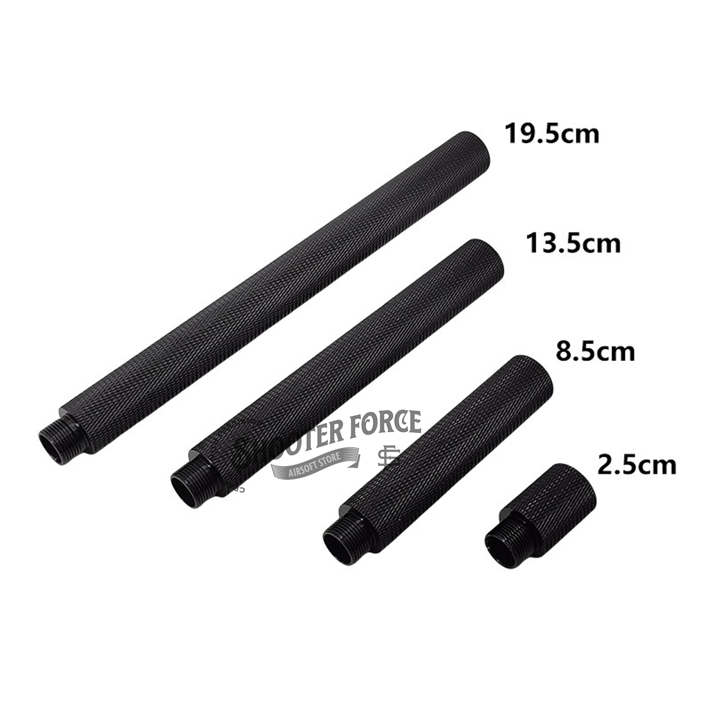 Outer barrel extension set – includes 4 durable barrels for customizing airsoft rifle length and performance.