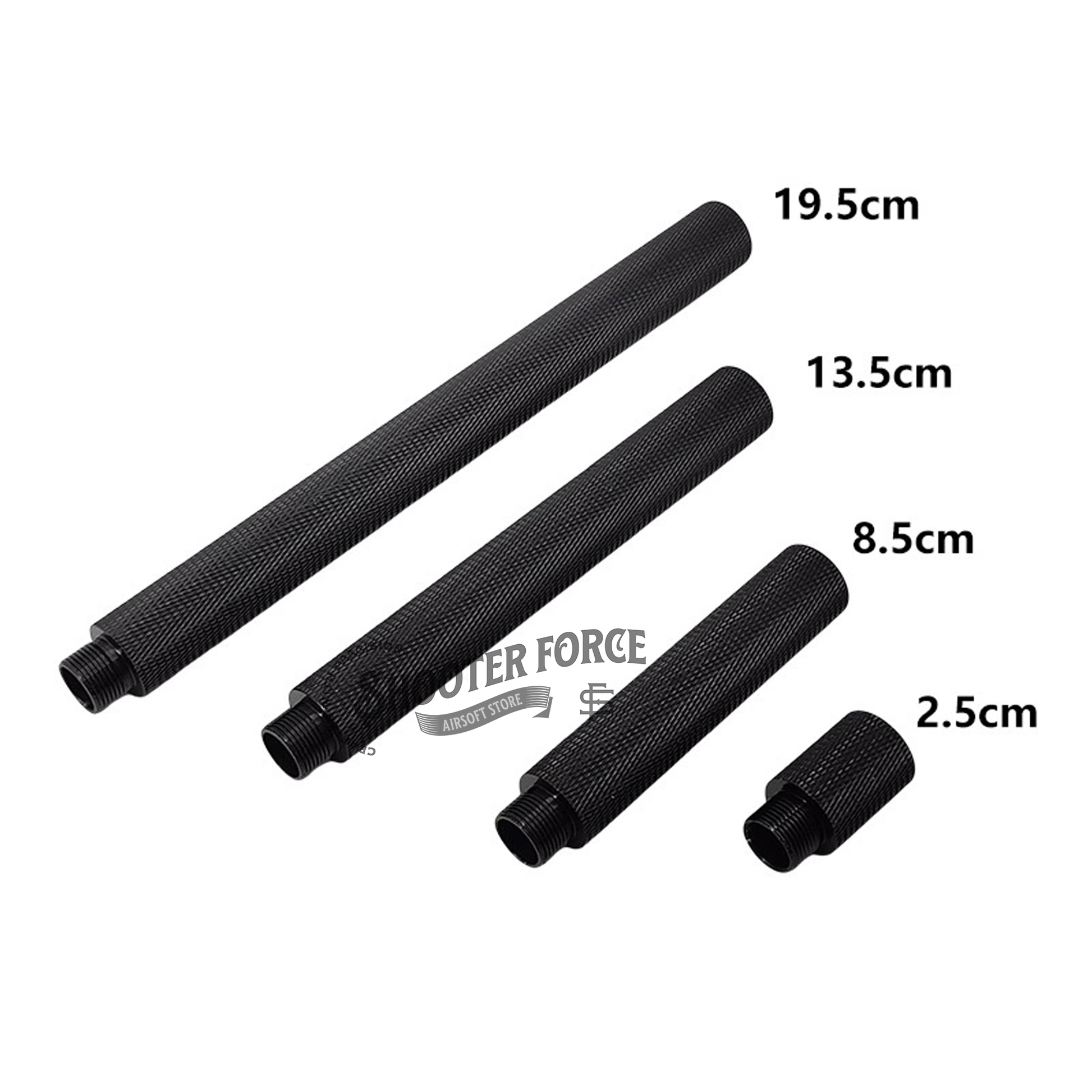 Outer barrel extension set – includes 4 durable barrels for customizing airsoft rifle length and performance.