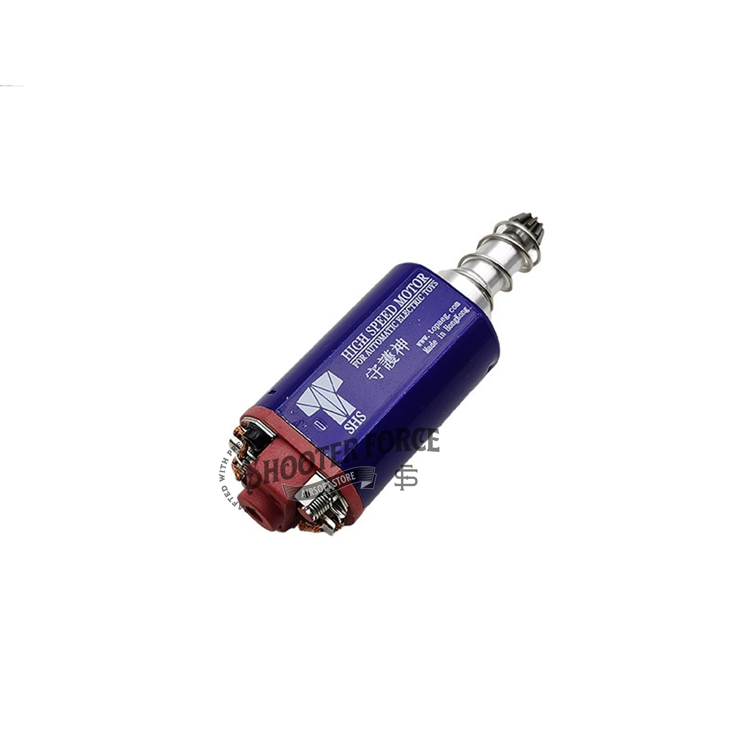 SHS 480 High Torque Motor in blue, long type, with a 46,000 RPM rating, designed to enhance the power and efficiency of airsoft guns.