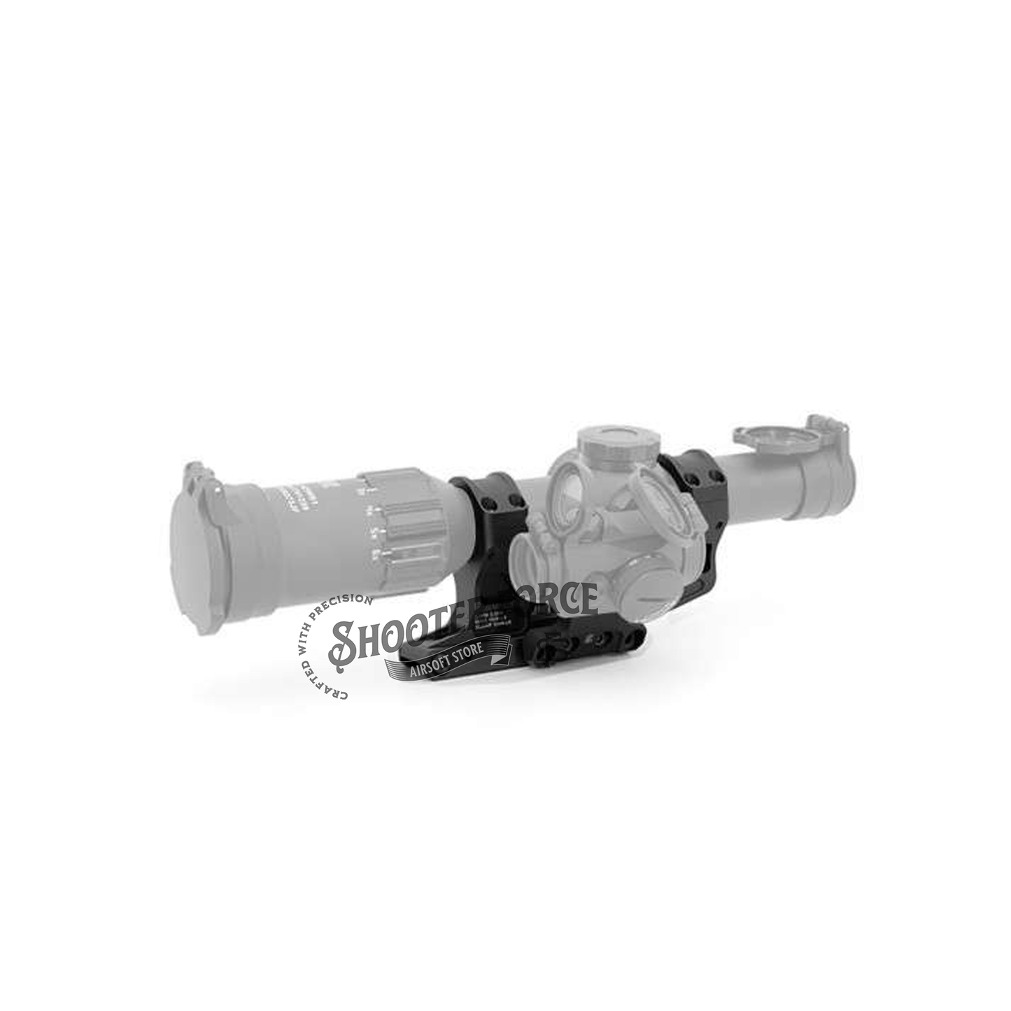 SOTAC Tactical Fast LPVO Scope Mount in black with a 2.05" height, 30mm tube, and offset optic adapter plate for T2 and RMR red dot sights, offering a stable and flexible mounting solution for airsoft optics.