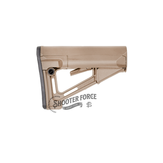 STR Style Carbine Stock in Tan, designed for airsoft guns to provide enhanced stability and comfort.
