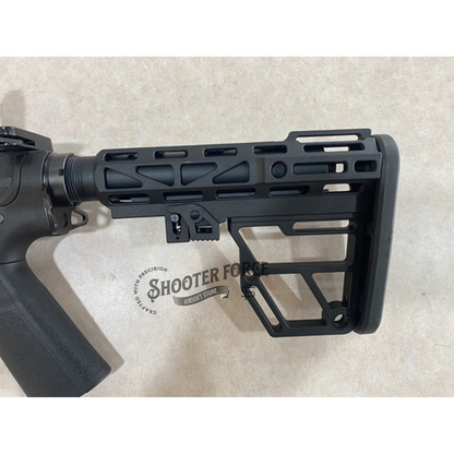 Super Lightweight Skeletonized Aluminum Mil-Spec Buttstock for airsoft rifles, featuring M-LOK slots and QD sling mounts – available at ShooterForce.