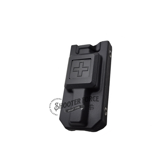 A MOLLE-compatible storage pouch designed for quick access to CAT tourniquets. Ideal for tactical setups, this black pouch provides efficient emergency medical gear storage. Perfect for airsoft, military simulations, and first responders