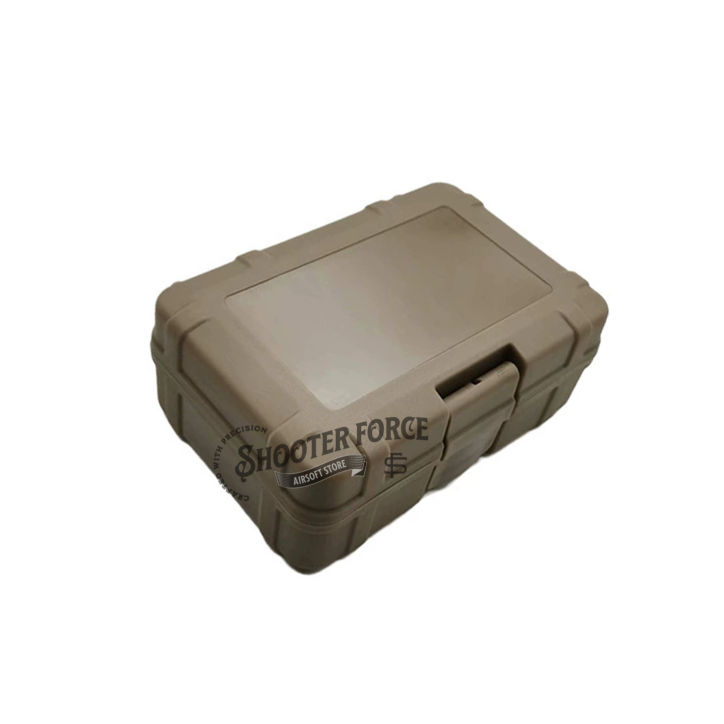 Tactical EDC Storage Box in tan with a plastic sealed design and sponge cushion, offering secure storage and protection for airsoft gear and accessories.