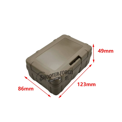 Tactical EDC Storage Box in tan with a plastic sealed design and sponge cushion, offering secure storage and protection for airsoft gear and accessories.