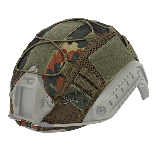 Tactical Helmet Camo Cover in Flecktarn Camo, designed for fast helmets, offering effective camouflage and protection for airsoft players.