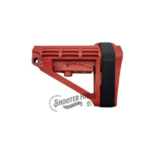 Tactical PDW Pistol Brace Butt Stock in SBA4 style (red), providing an adjustable and compact design for improved stability and control in airsoft pistols.